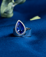 💙Diamond 18K White Gold Tanzanite Couple Ring - Teardrop Shape💙