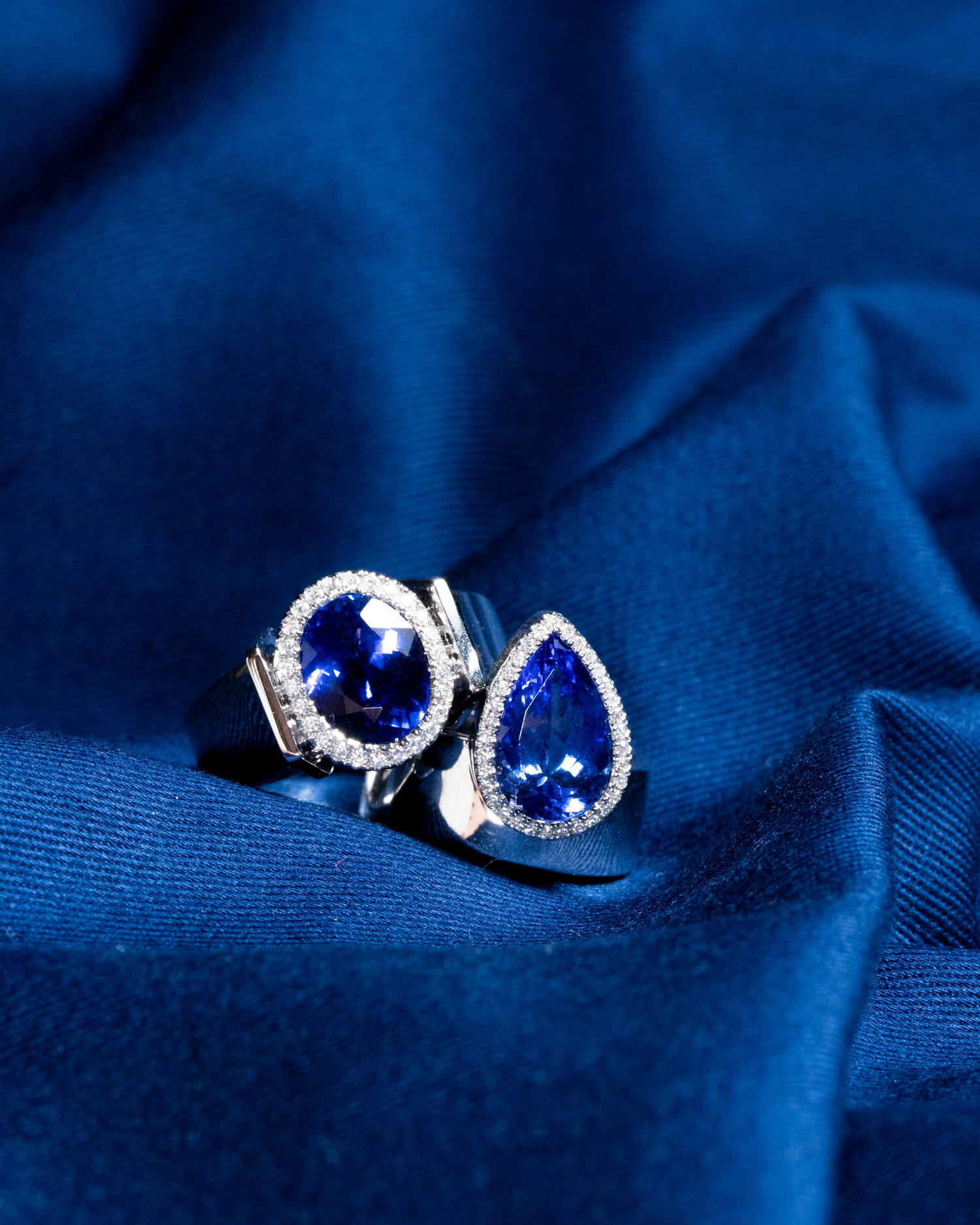 💙Diamond 18K White Gold Tanzanite Couple Ring - Oval💙